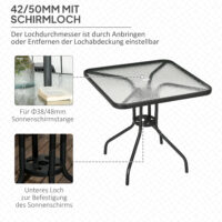 Gartentisch wetterfest rutschfest mit Schirmloch Stahl schwarz