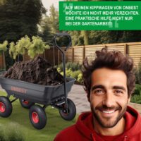 Praktischer Gartenwagen mit Kippfunktion für einfaches Entladen.