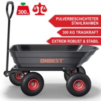 Praktischer Gartenwagen mit Kippfunktion für einfaches Entladen.