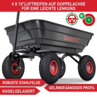 Praktischer Gartenwagen mit Kippfunktion für einfaches Entladen.