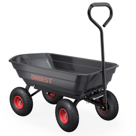 Praktischer Gartenwagen mit Kippfunktion für einfaches Entladen.