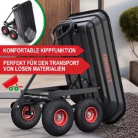 Praktischer Gartenwagen mit Kippfunktion für einfaches Entladen.