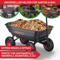 Praktischer Gartenwagen mit Kippfunktion für einfaches Entladen.