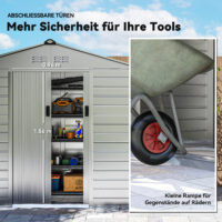 Gerätehaus wetterfest mit Satteldach und Schiebetür grau