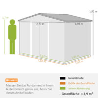 Geräteschuppen Gartenhaus mit Schiebetür 2,8x2m Metall grau