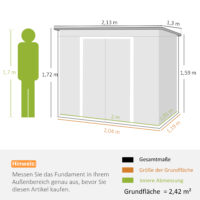 Geräteschuppen mit Schiebetüren und Lüftungsfenster Stahl dunkelgrau
