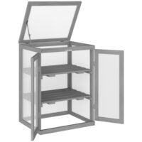 3-stufiges Gewächshaus aus Holz, wetterfest, in Dunkelgrau.