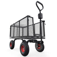 Schwerlast-Bollerwagen mit Gitterwänden und großer Ladekapazität.