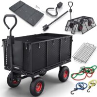 Schwerlast-Bollerwagen mit Gitterwänden und großer Ladekapazität.