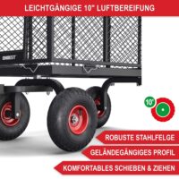 Schwerlast-Bollerwagen mit Gitterwänden und großer Ladekapazität.