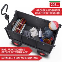 Schwerlast-Bollerwagen mit Gitterwänden und großer Ladekapazität.