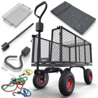 Schwerlast-Bollerwagen mit Gitterwänden und großer Ladekapazität.