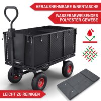 Schwerlast-Bollerwagen mit Gitterwänden und großer Ladekapazität.