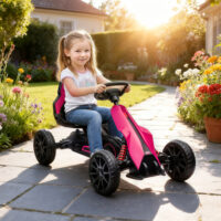 Go-Kart Tretfahrzeug mit Handbremse für Kinder 3-8 Jahre rosa