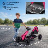 Go-Kart Tretfahrzeug mit Handbremse für Kinder 3-8 Jahre rosa