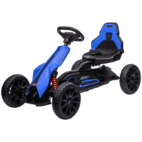 Blaues Gokart als Kinderfahrzeug mit verstellbarem Sitz und Handbremse, geeignet für Kinder von 3-8 Jahren. Fördert sportliche Aktivität und Kontrolle.