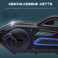 Blaues Gokart als Kinderfahrzeug mit verstellbarem Sitz und Handbremse, geeignet für Kinder von 3-8 Jahren. Fördert sportliche Aktivität und Kontrolle.