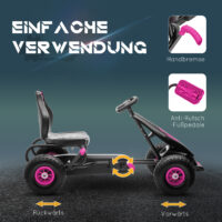 Rosa Gokart als Tretfahrzeug mit verstellbarem Sitz, geeignet für Kinder von 5-12 Jahren. Es bietet sportlichen Fahrspass und wächst mit.