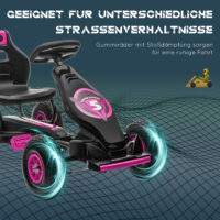 Rosa Gokart als Tretfahrzeug mit verstellbarem Sitz, geeignet für Kinder von 5-12 Jahren. Es bietet sportlichen Fahrspass und wächst mit.