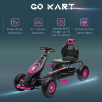 Rosa Gokart als Tretfahrzeug mit verstellbarem Sitz, geeignet für Kinder von 5-12 Jahren. Es bietet sportlichen Fahrspass und wächst mit.
