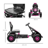 Rosa Gokart als Tretfahrzeug mit verstellbarem Sitz, geeignet für Kinder von 5-12 Jahren. Es bietet sportlichen Fahrspass und wächst mit.