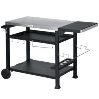 Grillstation Grillwagen mobil mit Zubehör Outdoor schwarz silber