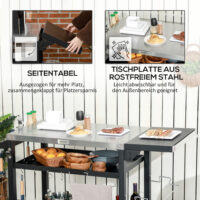 Grillstation Grillwagen mobil mit Zubehör Outdoor schwarz silber