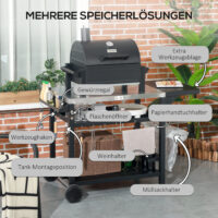 Grillstation Grillwagen mobil mit Zubehör Outdoor schwarz silber