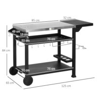 Grillstation Grillwagen mobil mit Zubehör Outdoor schwarz silber