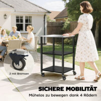 Grillwagen mobil mit Edelstahl Arbeitsfläche und Ablagen schwarz