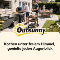 Grillwagen mobil mit Edelstahl Arbeitsfläche und Ablagen schwarz