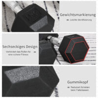 Gummihanteln Hexagon 2x 5 kg für effektives Krafttraining, robustes und sicheres Design in Schwarz.
