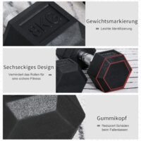 Gummihanteln Hexagon 2x 8 kg, perfekte Hanteln für Krafttraining und Stabilität.