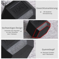 Schwarze Hexagon Gummihanteln 17,5kg für Krafttraining.