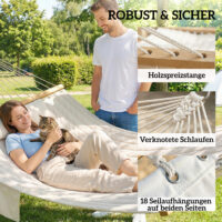 Hängematte Outdoor mit Kopfstütze und Holzstäben 200x140cm