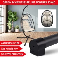 Wetterfester Hängesessel in Rattan-Optik, drehbar und leicht klappbar.