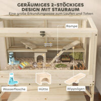 Hamsterkäfig mit 2 Ebenen Zubehör und Aufbewahrung aus Holz