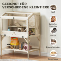 Hamsterkäfig mit 2 Ebenen Zubehör und Aufbewahrung aus Holz