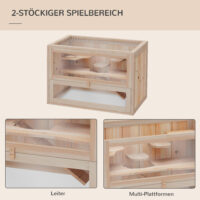 Hamsterkäfig für Zwerghamster Mäuse mit 2 Etagen und Zubehör Holz