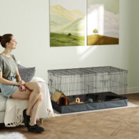 Hamsterkäfig 2-in-1 mit Rampe und Stoffboden schwarz