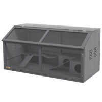 Dunkelgrau-naturfarbener Hamsterkäfig aus Holz (100cm) mit Hängebrücke.