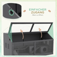 Dunkelgrau-naturfarbener Hamsterkäfig aus Holz (100cm) mit Hängebrücke.