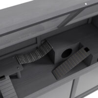 Dunkelgrau-naturfarbener Hamsterkäfig aus Holz (100cm) mit Hängebrücke.