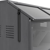 Dunkelgrau-naturfarbener Hamsterkäfig aus Holz (100cm) mit Hängebrücke.