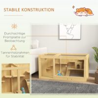 Naturfarbener Hamsterkäfig aus Holz (100cm) mit Spielhaus, Schaukeln & Leitern.