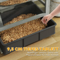 Grauer Hamsterkäfig aus Holz (65x45x109cm) mit Schloss, Wippe, Rampen & Rollen.