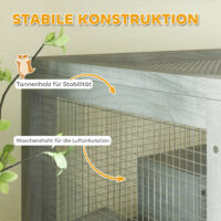 Grauer Hamsterkäfig aus Holz (65x45x109cm) mit Schloss, Wippe, Rampen & Rollen.