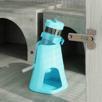 Grauer Hamsterkäfig aus Holz (65x45x109cm) mit Schloss, Wippe, Rampen & Rollen.