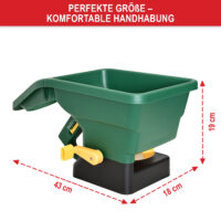 Handlicher 3L-Streuwagen mit einstellbarer Streubreite für Saatgut, Dünger oder Salz.