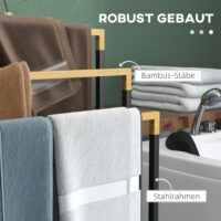 Handtuchhalter für Bad Industriedesign mit 3 Stangen Bambus schwarz